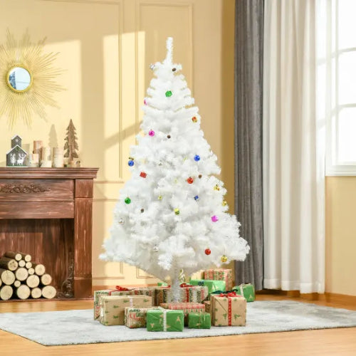Sapin de Noël artificiel 180cm PVC blanc avec décorations pour fêtes