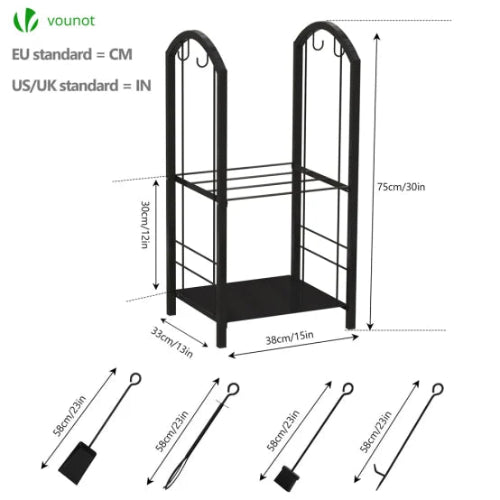 Porte-bûches avec 4 outils 38x33x75cm - métal – Image 4