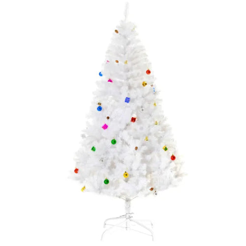 Sapin de Noël artificiel 180cm PVC blanc avec décorations pour fêtes – Image 2