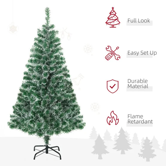 Sapin de Noël Artificiel 150 cm Effet Neige PET Vert avec Pied en Métal Stable – Image 5