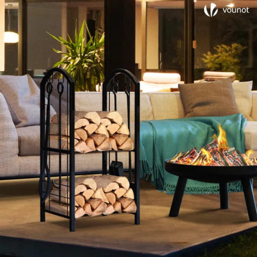 Porte-bûches avec 4 outils 38x33x75cm - métal – Image 2