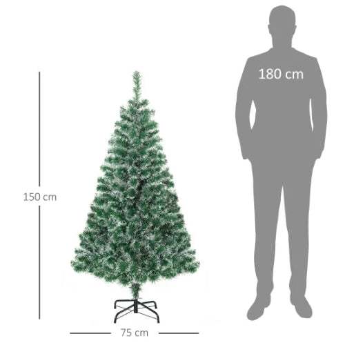 Sapin de Noël Artificiel 150 cm Effet Neige PET Vert avec Pied en Métal Stable – Image 6