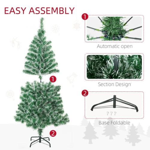 Sapin de Noël Artificiel 150 cm Effet Neige PET Vert avec Pied en Métal Stable – Image 3