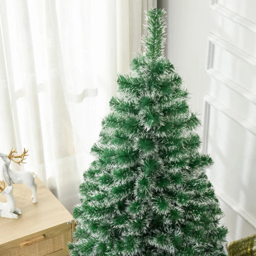Sapin de Noël Artificiel 150 cm Effet Neige PET Vert avec Pied en Métal Stable – Image 2